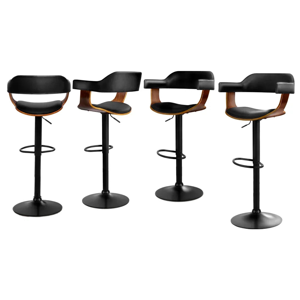 Artiss 4x Bar Stools Gas Lift Leather w/Armrest All Black - Mekamart Australia