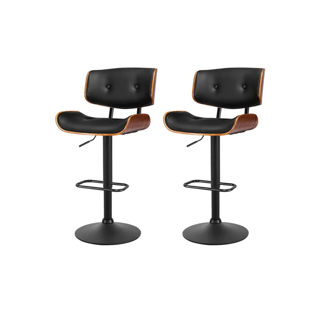 Artiss 2x Bar Stools Gas Lift Leather All Black - Mekamart Australia