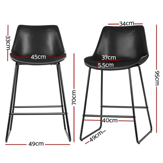 Artiss Bar Stools Kitchen Counter Barstools Leather Metal Chairs Black x2 - Mekamart Australia