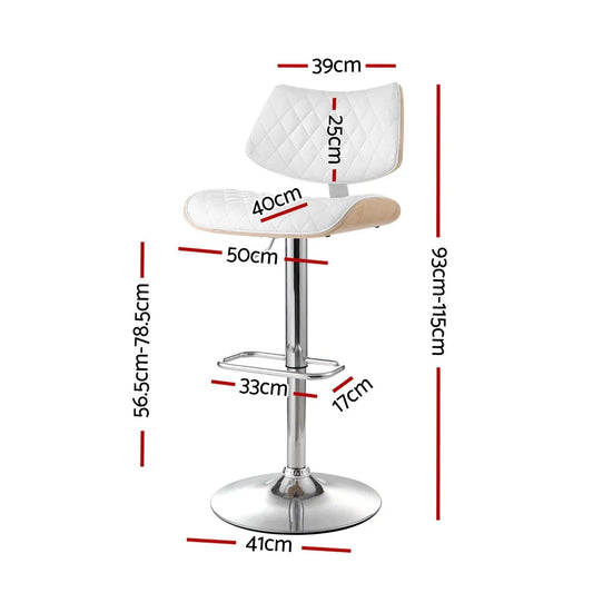 Artiss Bar Stools Kitchen Dining Chairs Gas Lift Stool Wooden Leather White - Mekamart Australia