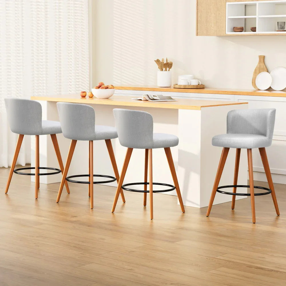 Artiss 4x Bar Stools Linen Padded Wooden Grey - Mekamart Australia