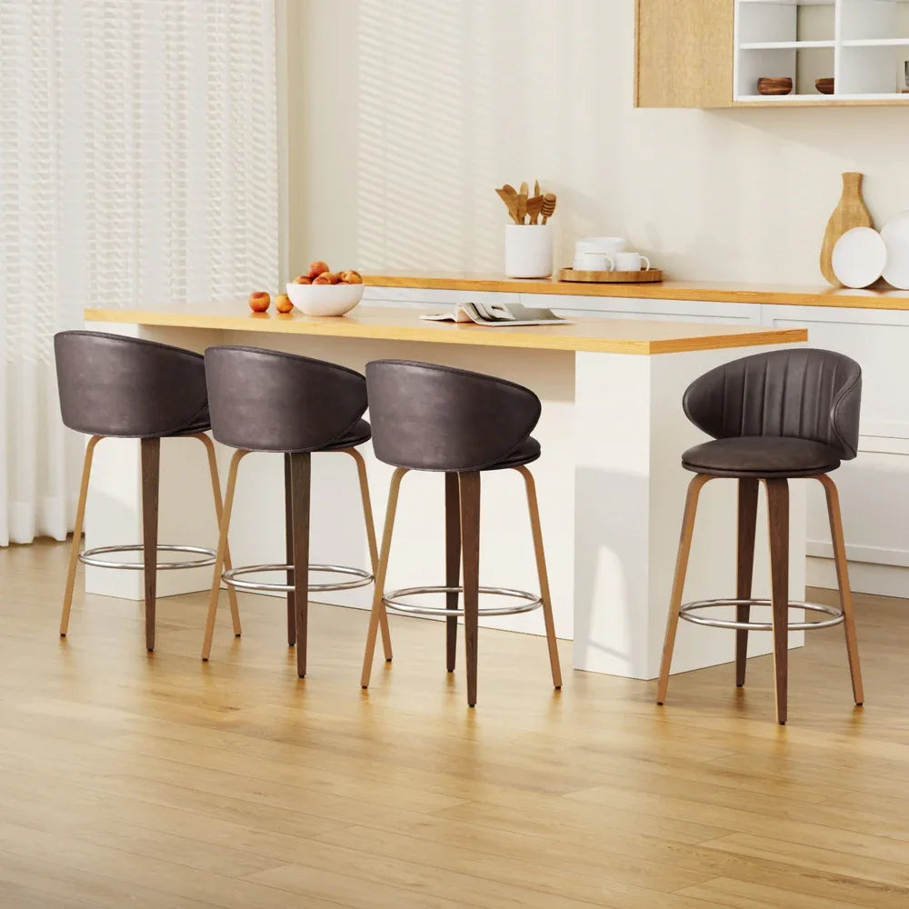 4x Artiss Bar Stools Dining Chairs Contoured Leather Wood Stool - Mekamart Australia