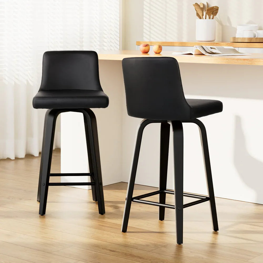 Artiss Bar Stools Kitchen Leather Barstools Swivel Wooden Chairs X2 - Mekamart Australia
