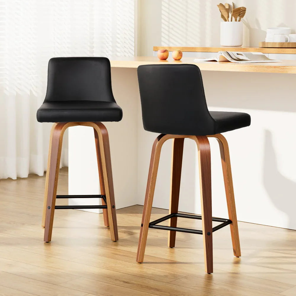 Artiss 2x Bar Stools Swivel Leather Padded Wooden - Mekamart Australia