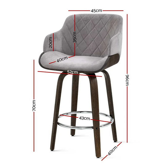 Artiss 2x Bar Stools Swivel Velvet Padded Wooden - Mekamart Australia