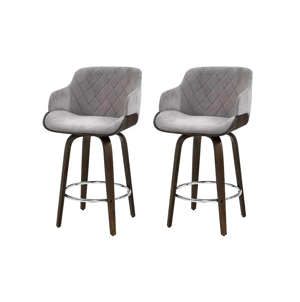 Artiss 2x Bar Stools Swivel Velvet Padded Wooden - Mekamart Australia