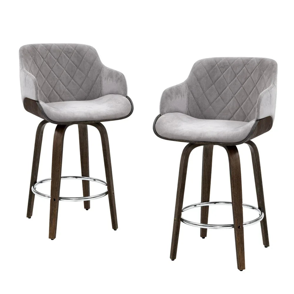 Artiss 4x Bar Stools Swivel Velvet Padded Wooden - Mekamart Australia
