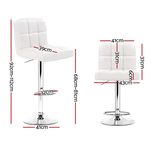 Artiss 2x Bar Stools Leather Gas Lift White - Mekamart Australia