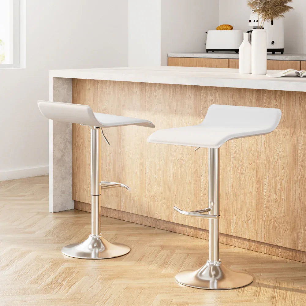 Artiss 2x Bar Stools Adjustable Gas Lift Chairs White - Mekamart Australia