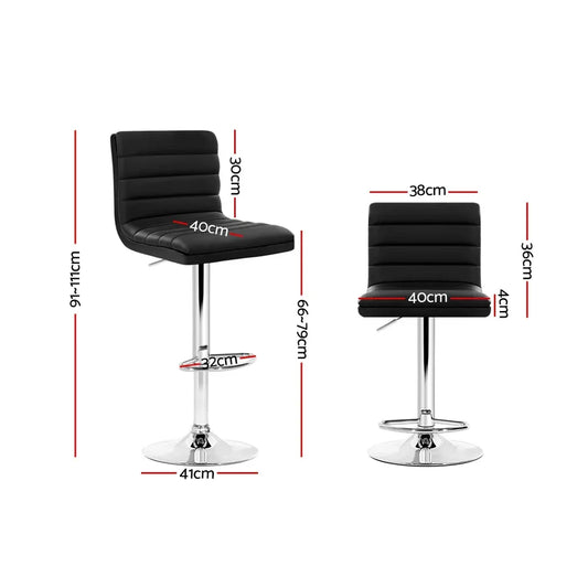 Artiss 2x Bar Stools Padded Leather Gas Lift Black - Mekamart Australia