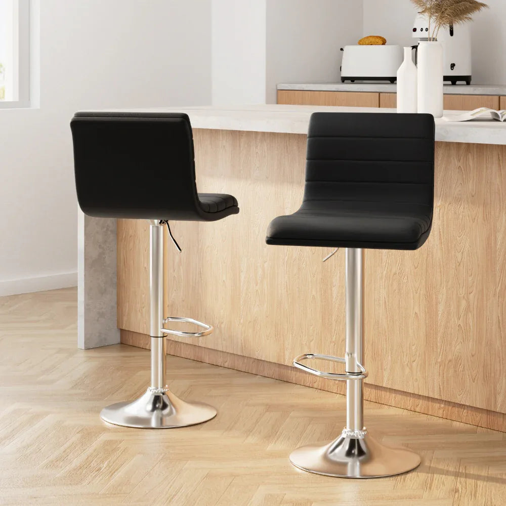 Artiss 2x Bar Stools Padded Leather Gas Lift Black - Mekamart Australia