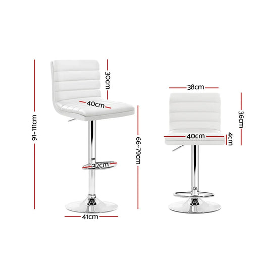 Artiss 2x Bar Stools Padded Leather Gas Lift White - Mekamart Australia