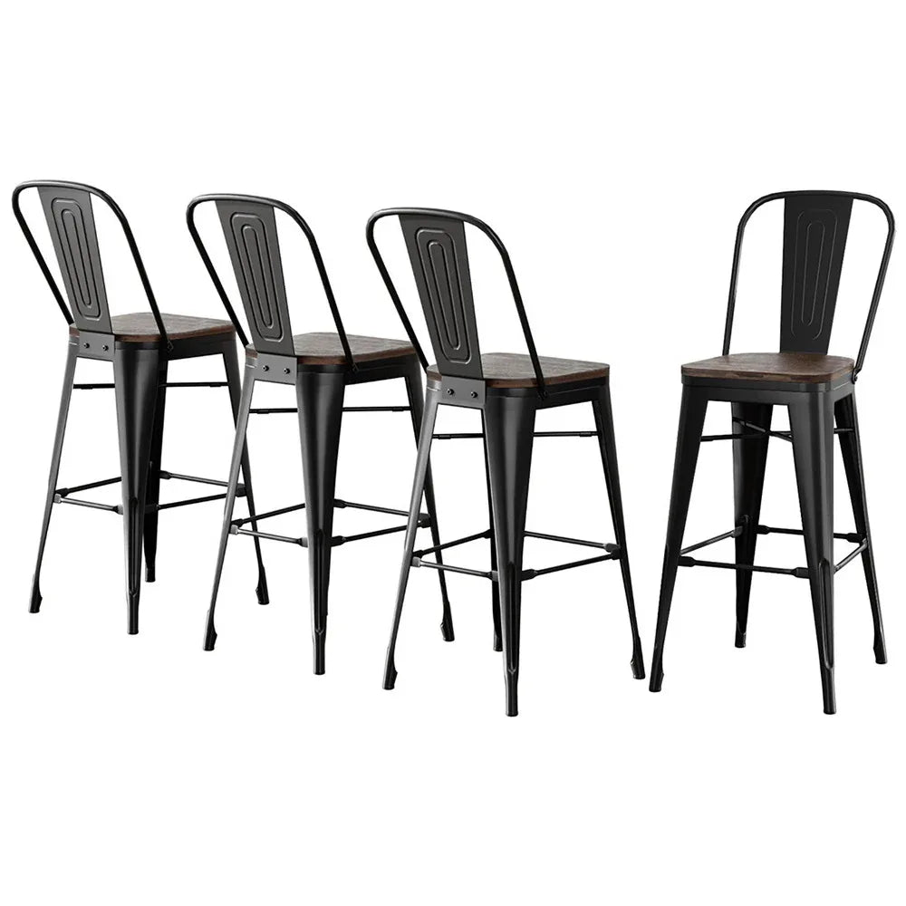 4x Artiss Metal Bar Stools Wooden Seat Retro Counter Stool - Mekamart Australia