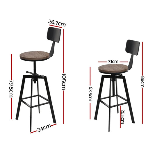 Artiss 4x Bar Stools Kitchen Dining Chairs Adjustable Wood Stool w/Backrest - Mekamart Australia
