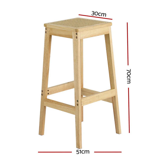 Artiss 2x Bar Stools Rubber Wood Stool Counter Chair Rattan Barstools Kitchen - Mekamart Australia