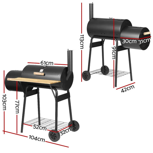 Grillz BBQ Grill 2-In-1 Offset Charcoal Smoker - Mekamart Australia