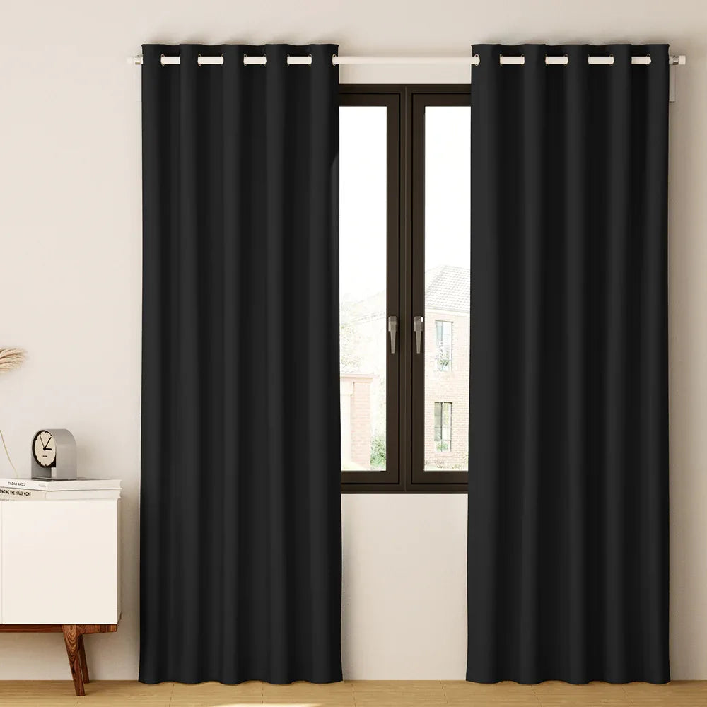 Artiss 2X Blockout Curtains Eyelet 140x230cm Black - Mekamart Australia