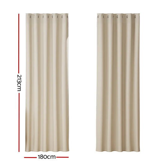 Artiss 2X Blockout Curtains Eyelet 180x213cm Beige - Mekamart Australia