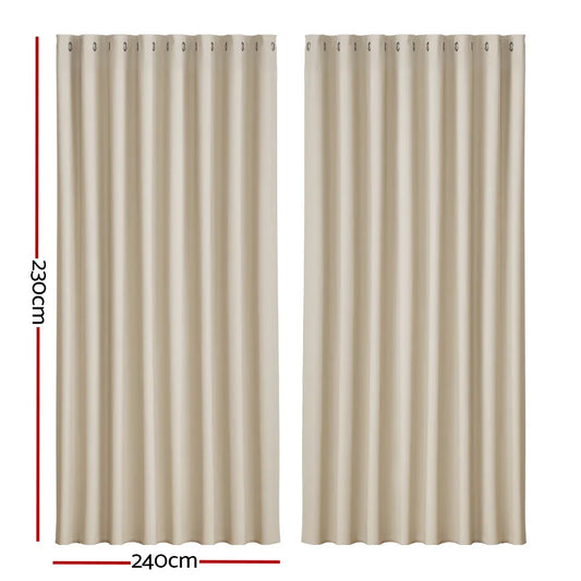 Artiss 2X Blockout Curtains Eyelet 240x230cm Beige - Mekamart Australia
