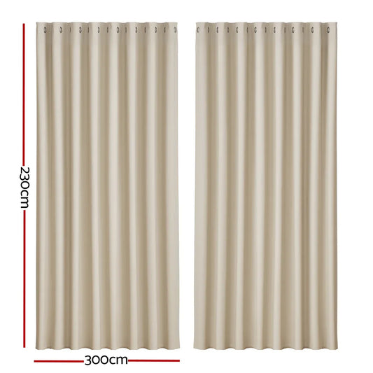 Artiss 2X Blockout Curtains Eyelet 300x230cm Beige - Mekamart Australia