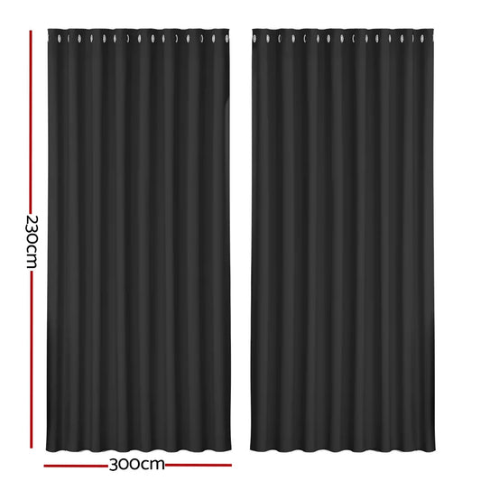 Artiss 2X Blockout Curtains Eyelet 300x230cm Black - Mekamart Australia