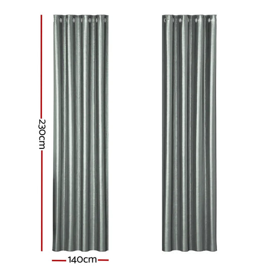 Artiss 2X Blockout Curtains Eyelet 140x230cm Grey Shine - Mekamart Australia