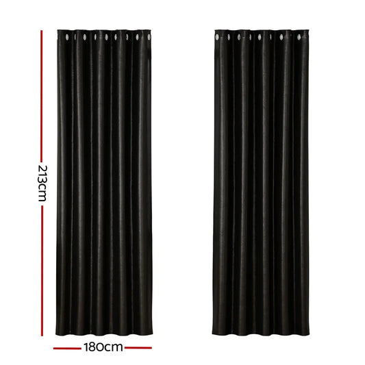 Artiss 2X Blockout Curtains Eyelet 180x213cm Black Shine - Mekamart Australia