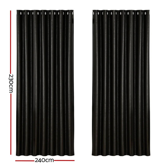 Artiss 2X Blockout Curtains Eyelet 240x230cm Black Shine - Mekamart Australia