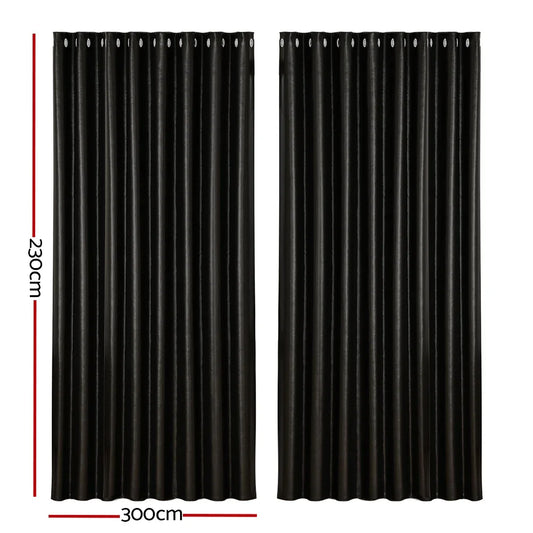 Artiss 2X Blockout Curtains Eyelet 300x230cm Black Shine - Mekamart Australia