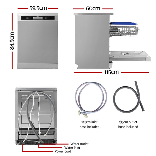 Devanti 60cm 14 Place Settings Freestanding Dishwasher Silver - Mekamart Australia