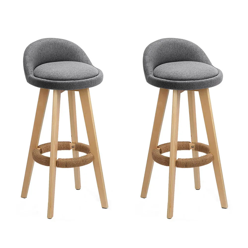 Artiss 2x Bar Stools Padded Linen Wooden Grey - Mekamart Australia