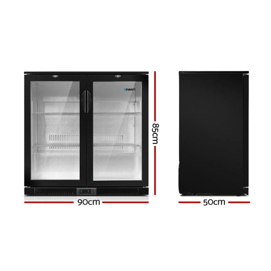 Devanti 198L Bar Fridge Dual Glass Door w/Light Black - Mekamart Australia
