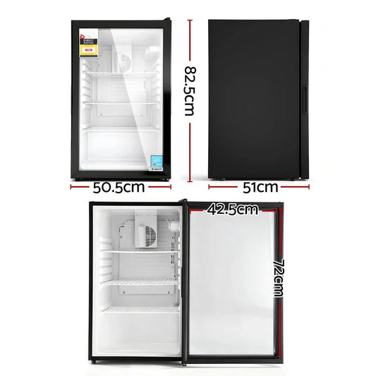 Devanti 105L Bar Fridge Glass Door Mini Fridge Countertop Cooler Black - Mekamart Australia