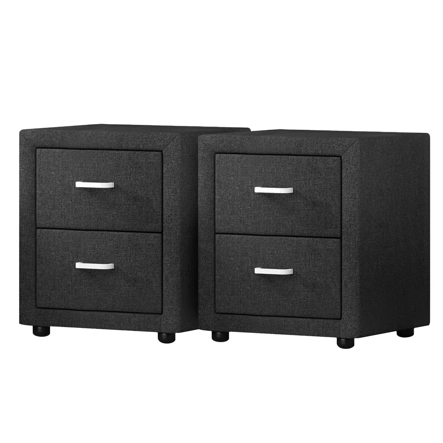 Artiss 2X Bedside Table 2 Drawers Fabric - CADEN Charcoal - Mekamart Australia
