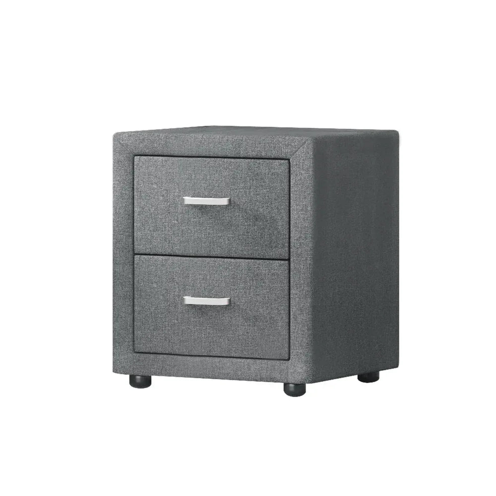Artiss Bedside Table 2 Drawers Fabric - CADEN Grey - Mekamart Australia