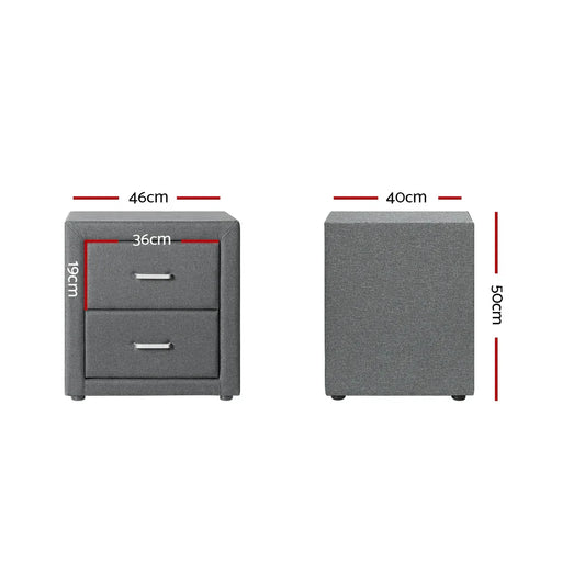 Artiss Bedside Table 2 Drawers Fabric - CADEN Grey - Mekamart Australia