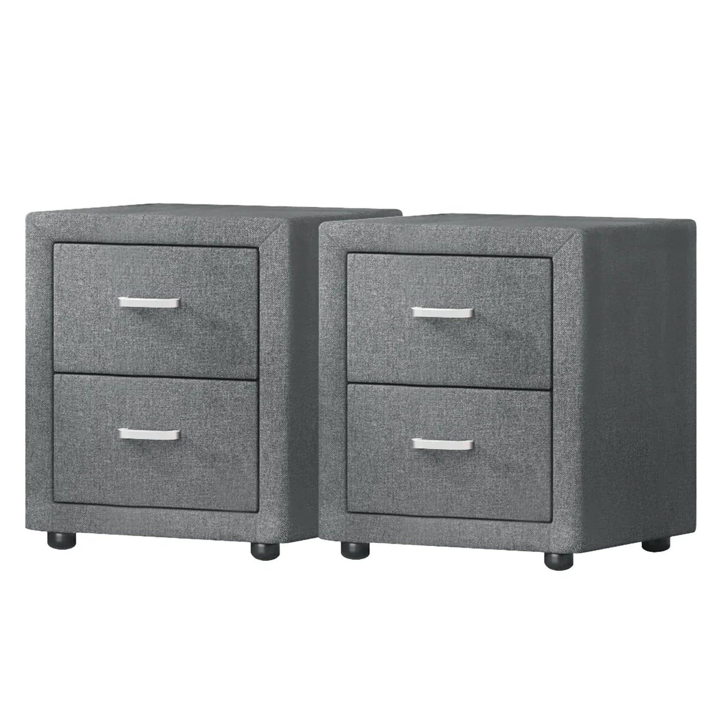Artiss 2X Bedside Table 2 Drawers Side Table Fabric - CADEN Grey - Mekamart Australia
