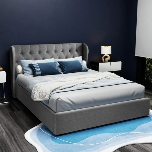 Artiss Bed Frame Queen Size Gas Lift Grey ISSA - Mekamart Australia