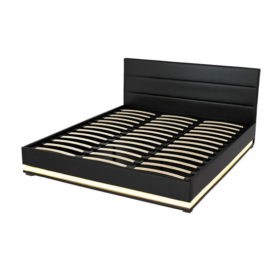 Artiss Bed Frame King Size LED Gas Lift Black LUMI - Mekamart Australia