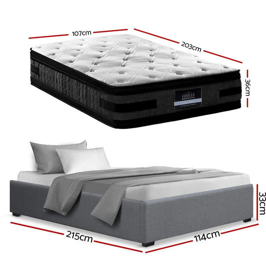 Artiss Bed Frame with 36cm Giselle Mattress Set King Single Gas Lift Base Grey - Mekamart Australia