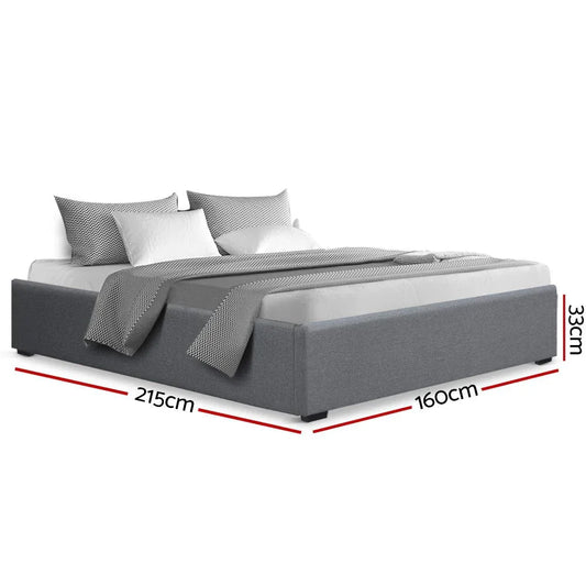 Artiss Bed Frame Queen Size Gas Lift Base Grey TOKI - Mekamart Australia