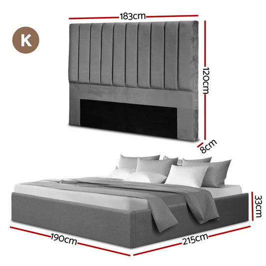Artiss King Bed Frame with Storage Grey Velvet Headboard Gas Lift Platform Base - Mekamart Australia