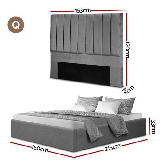 Artiss Queen Bed Frame with Storage Grey Velvet Headboard Gas Lift Platform Base - Mekamart Australia