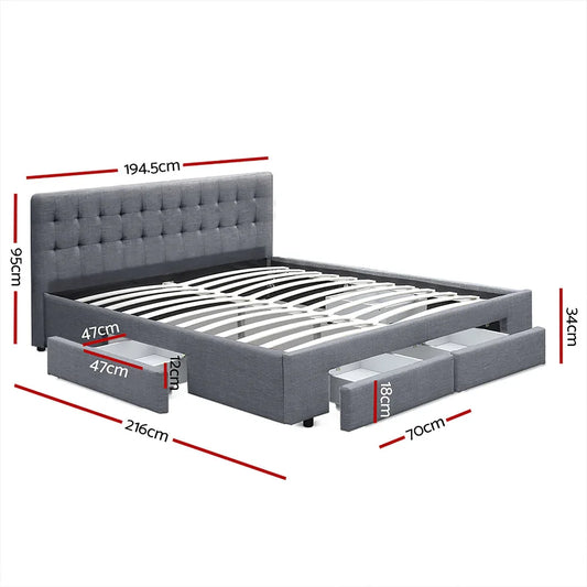 Artiss Bed Frame King Size with 4 Drawers Grey AVIO - Mekamart Australia