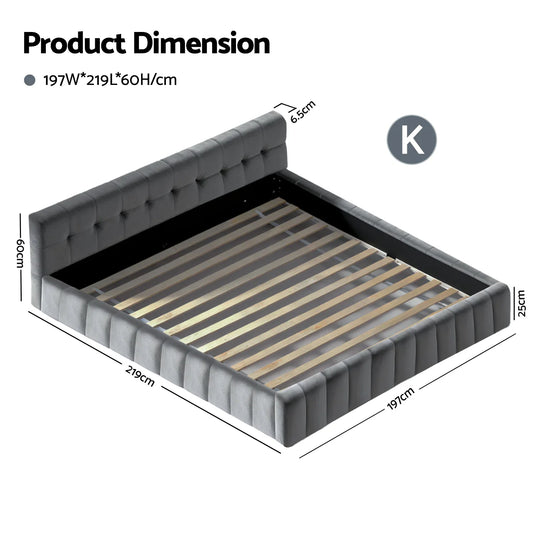 Artiss King Size Bed Frame Plush Soft Headboard Velvet Platform Base for Modern Bedrooms Grey - Mekamart Australia