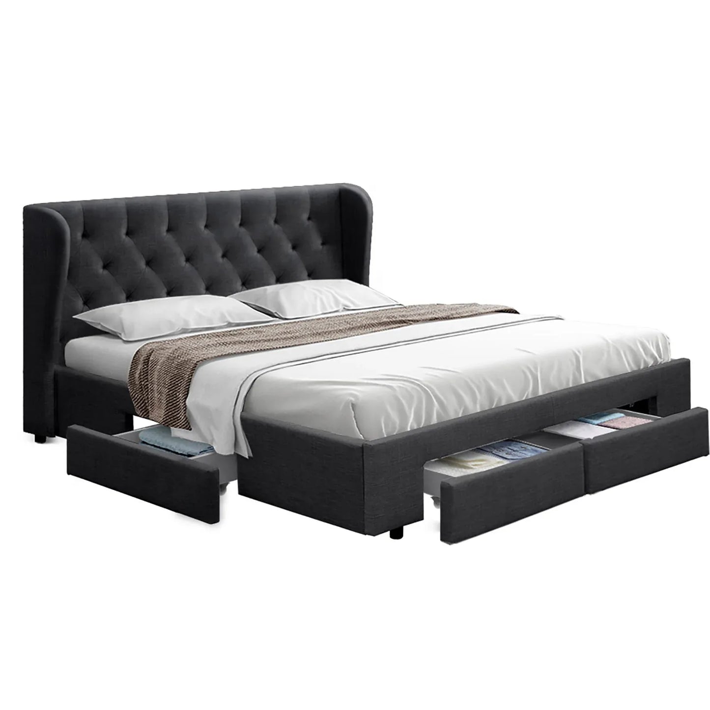Artiss Bed Frame King Size with 4 Drawers Charcoal MILA - Mekamart Australia