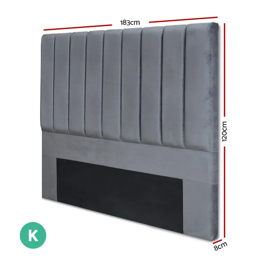 Artiss Bed Head Headboard King Velvet - VELA Grey - Mekamart Australia