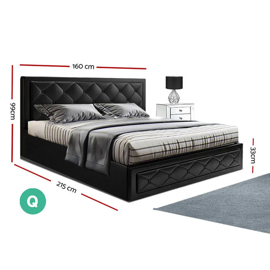 Artiss Bed Frame Queen Size Gas Lift Black TIYO - Mekamart Australia