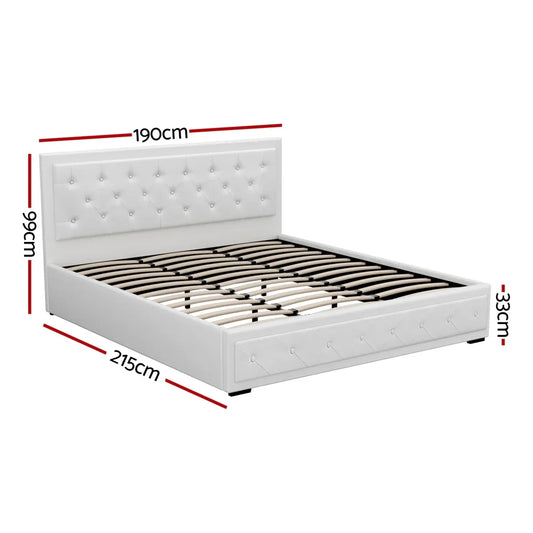 Artiss Bed Frame King Size Gas Lift White TIYO - Mekamart Australia