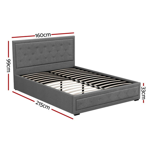Artiss Bed Frame Queen Size Gas Lift Grey TIYO - Mekamart Australia